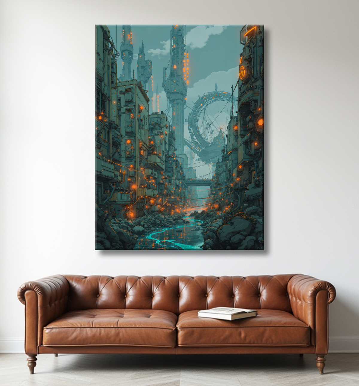 Paysage futuriste sombre et organique avec decor