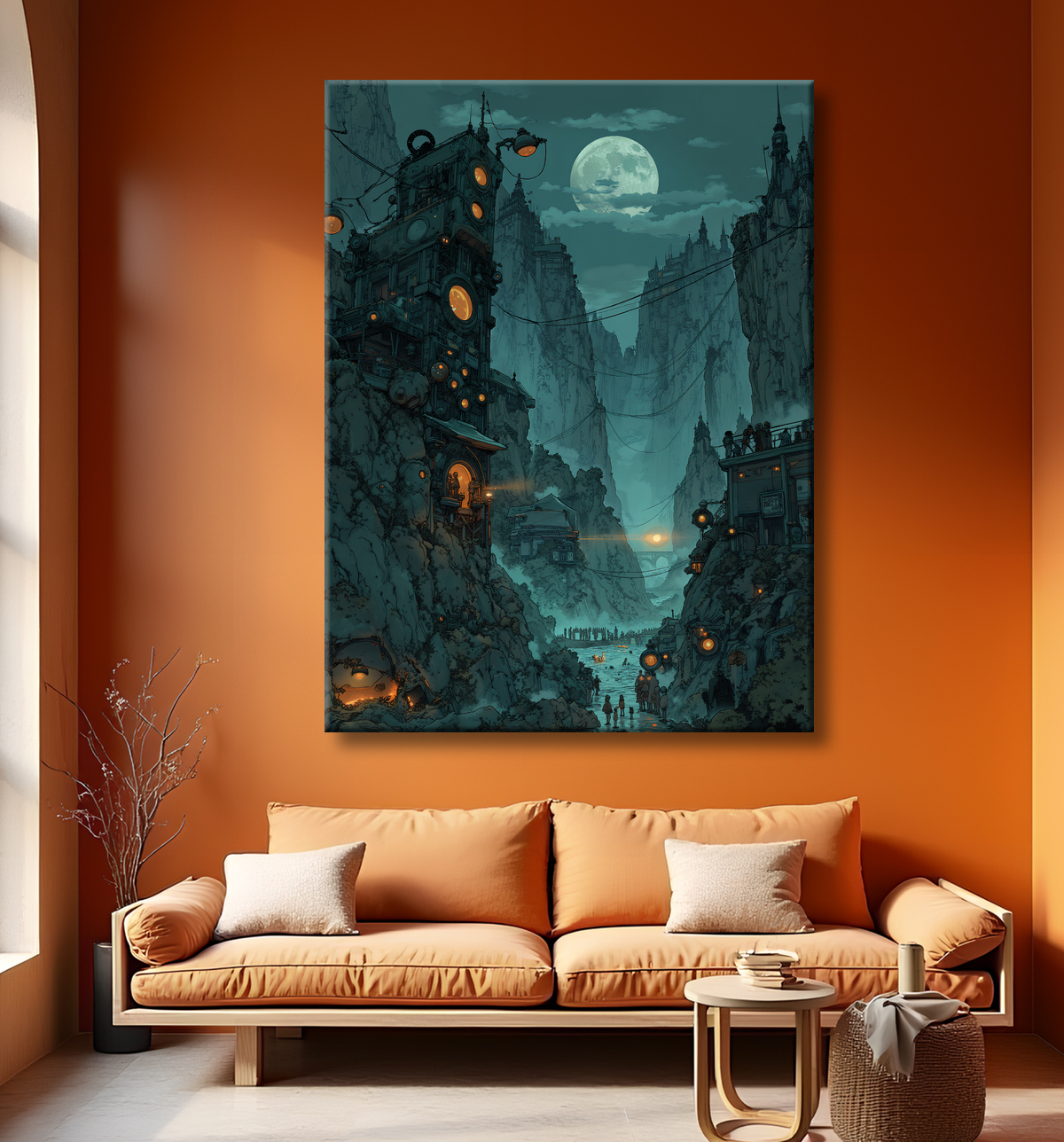 Paysage futuriste sombre et organique avec decor