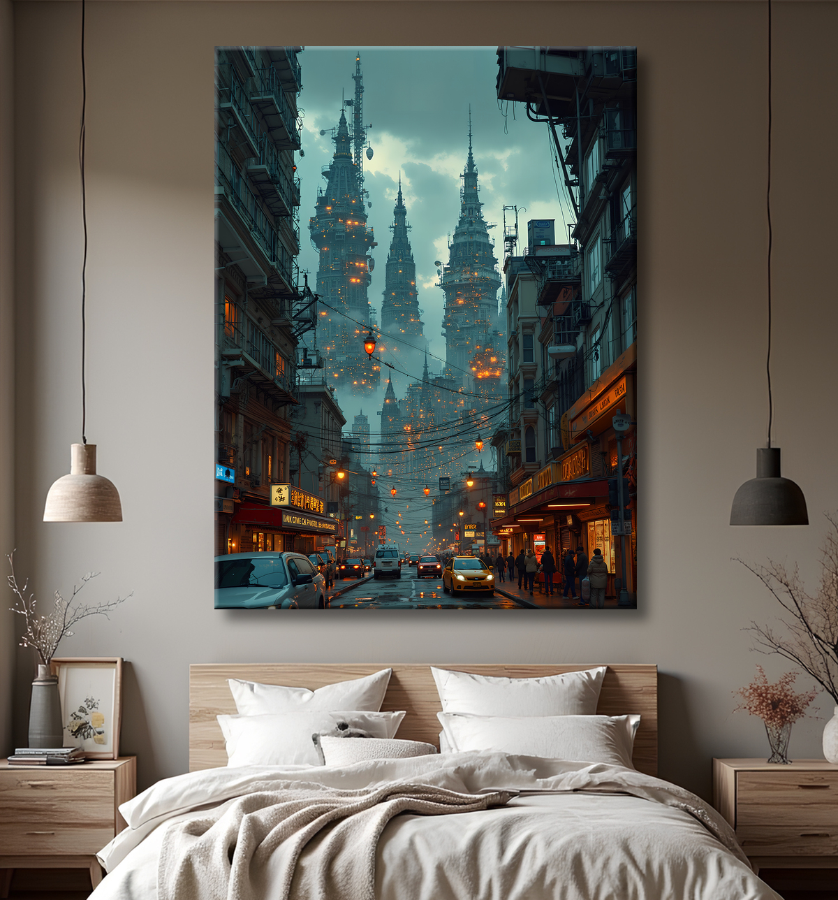 Tableau urbain futuriste : Métropole imaginaire impressionnante avec decor