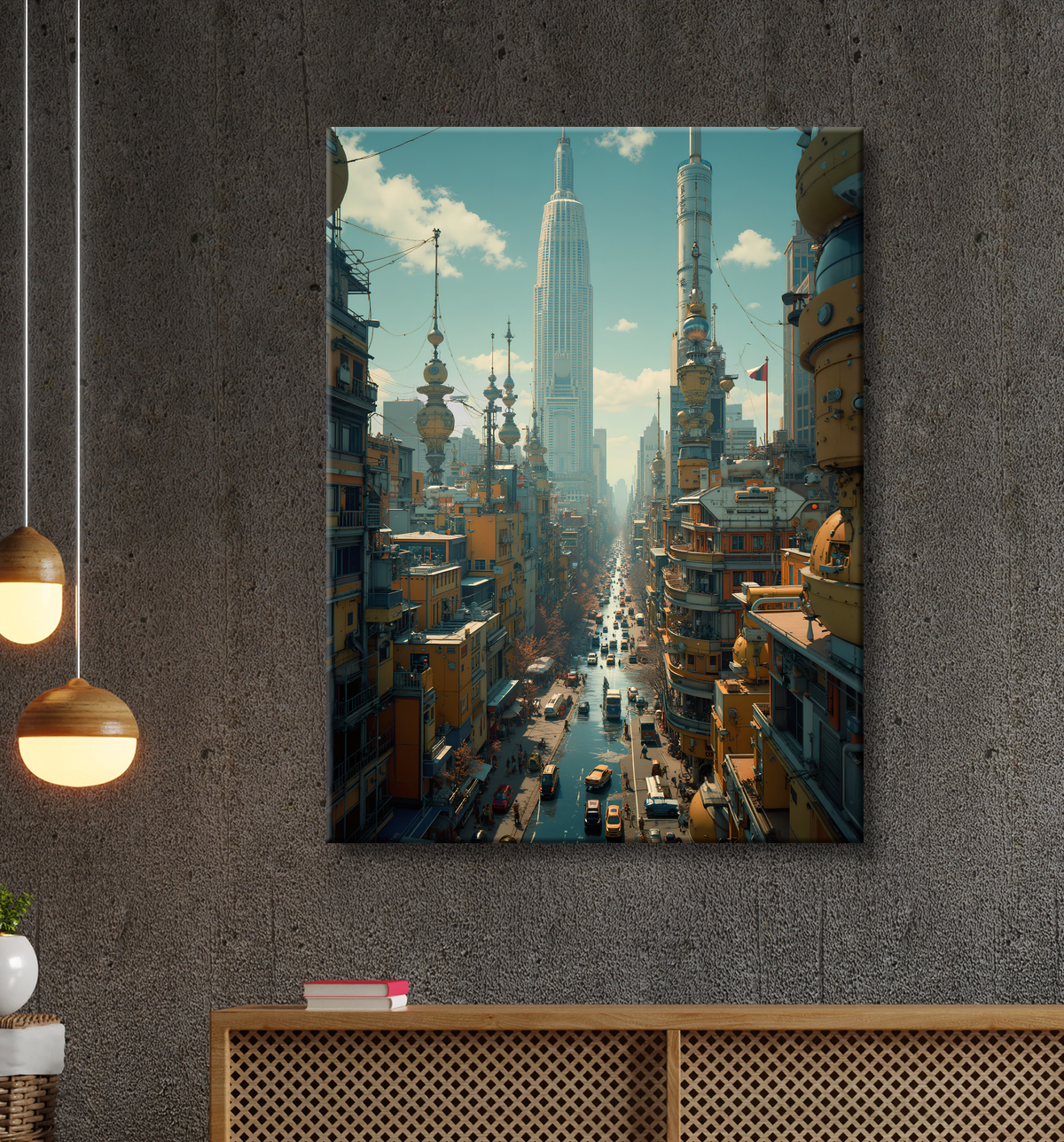Tableau urbain futuriste : Métropole imaginaire impressionnante avec decor