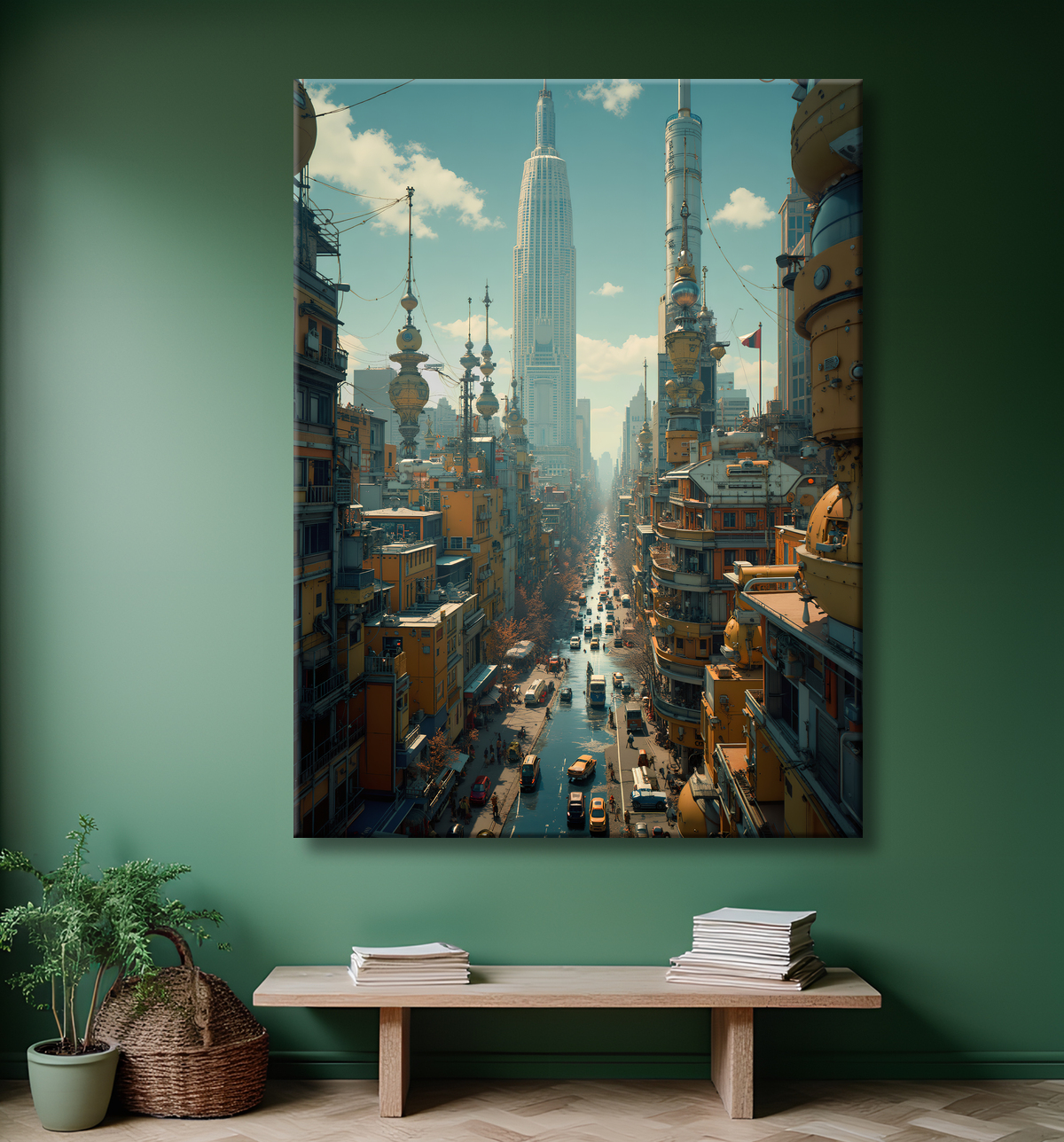 Tableau urbain futuriste : Métropole imaginaire impressionnante avec decor