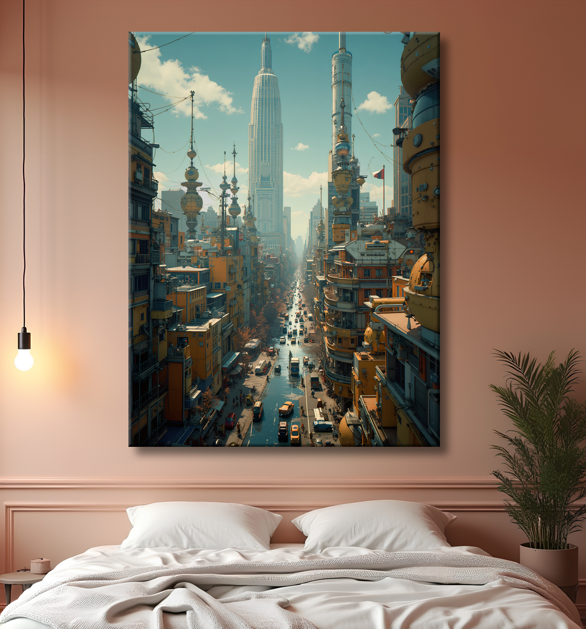 Tableau urbain futuriste : Métropole imaginaire impressionnante avec decor