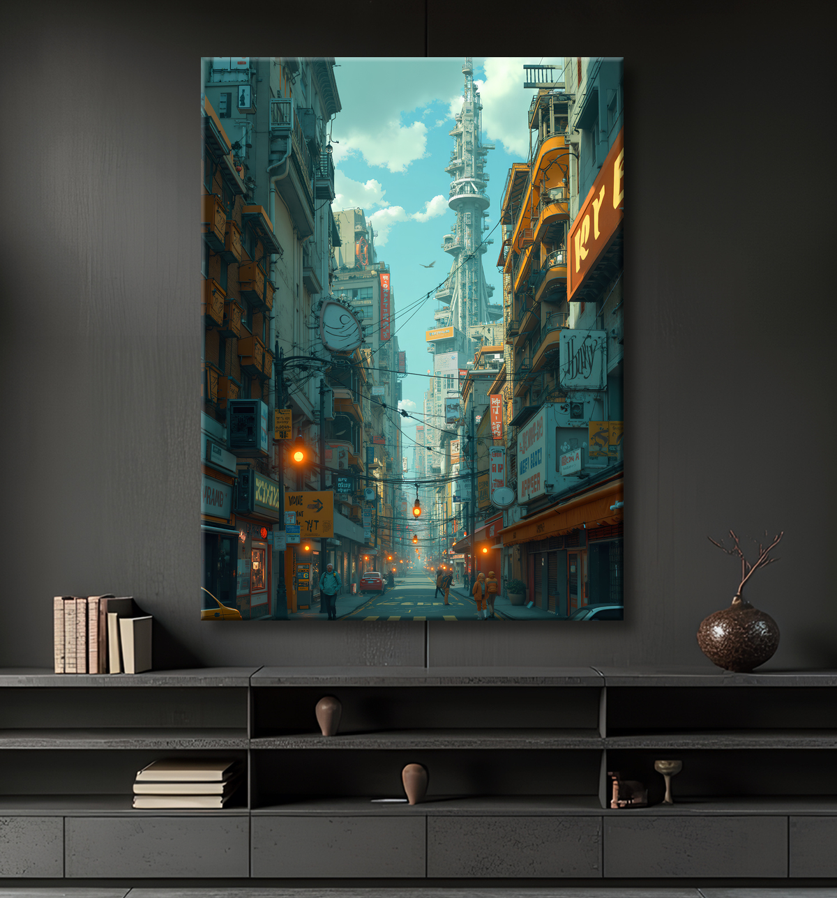 Tableau urbain futuriste : Métropole imaginaire impressionnante avec decor