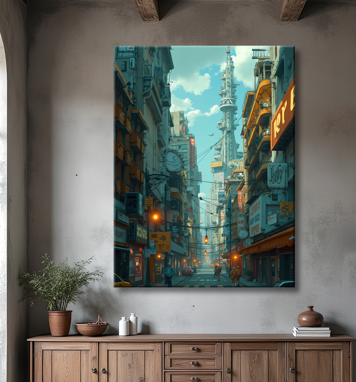 Tableau urbain futuriste : Métropole imaginaire impressionnante avec decor