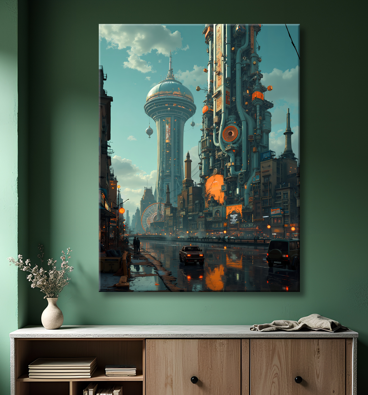 Tableau urbain futuriste : Métropole imaginaire impressionnante avec decor