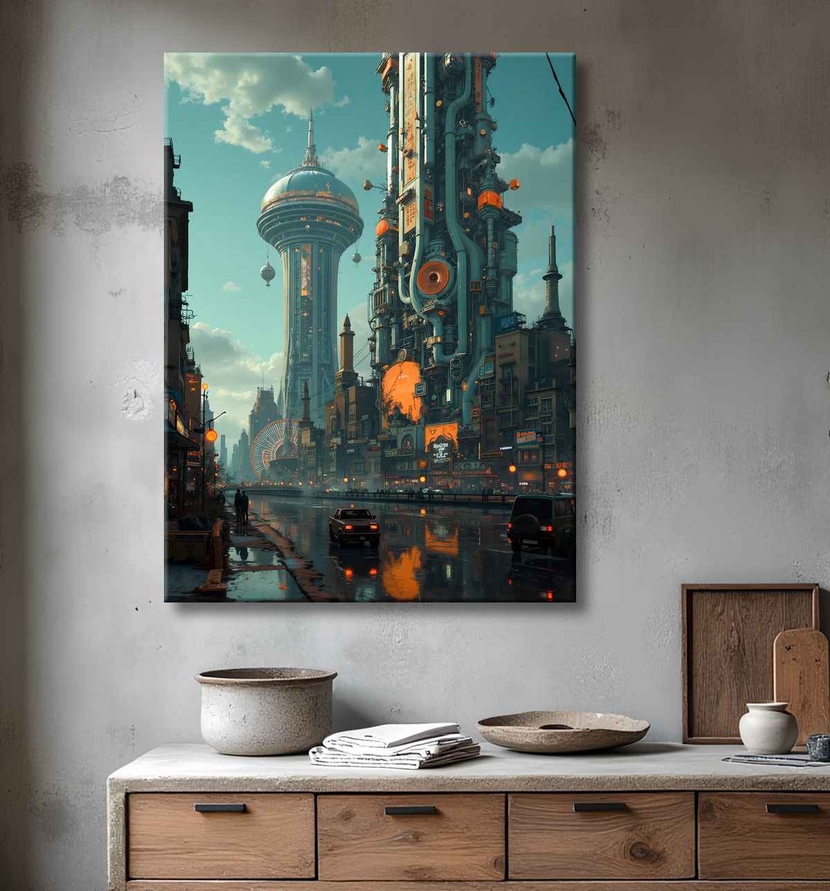 Tableau urbain futuriste : Métropole imaginaire impressionnante avec decor