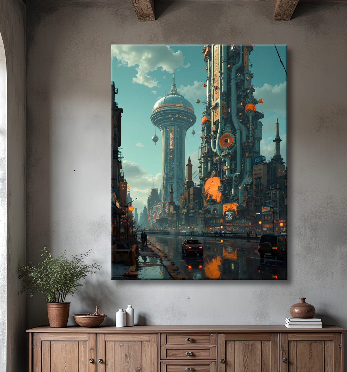 Tableau urbain futuriste : Métropole imaginaire impressionnante avec decor