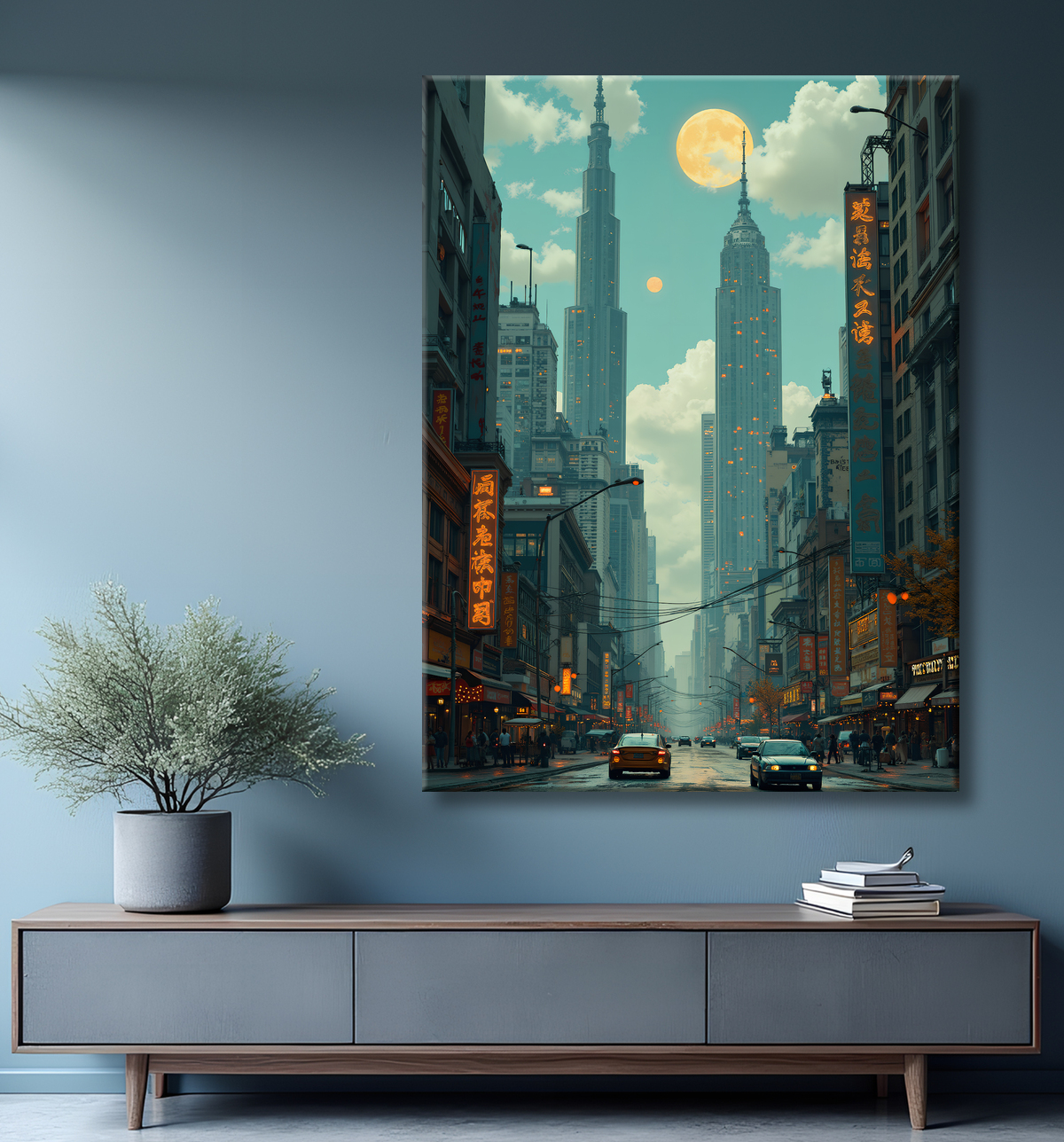 Tableau urbain futuriste : Métropole imaginaire impressionnante avec decor