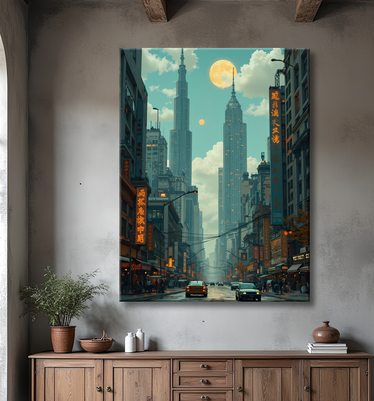 Tableau urbain futuriste : Métropole imaginaire impressionnante avec decor