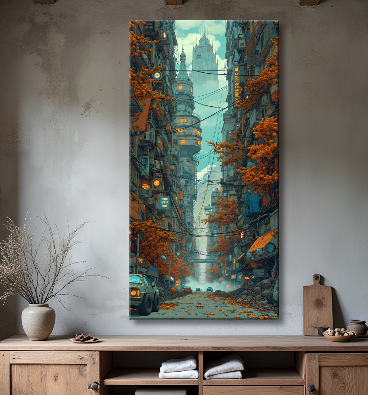 Tableau urbain futuriste : Métropole imaginaire impressionnante avec decor