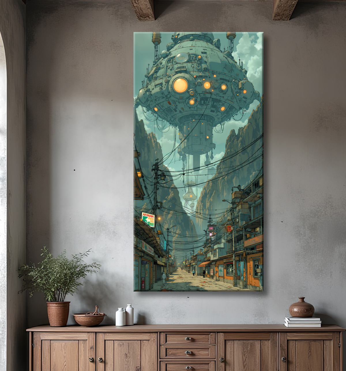 Tableau urbain futuriste : Métropole imaginaire impressionnante avec decor