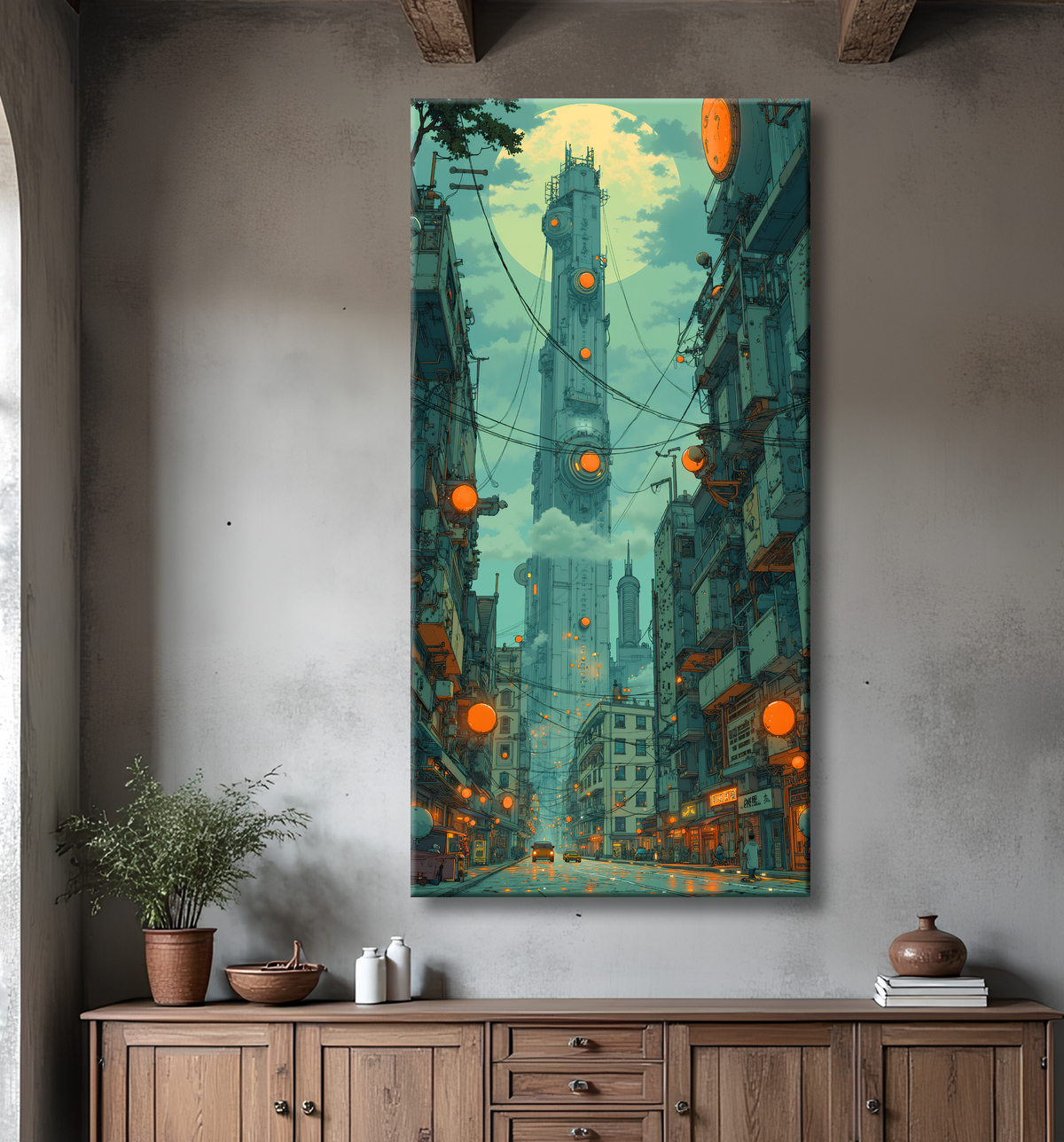 Tableau urbain futuriste : Métropole imaginaire impressionnante avec decor