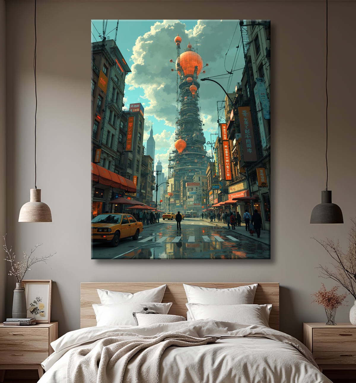 Tableau urbain futuriste : Métropole imaginaire impressionnante avec decor