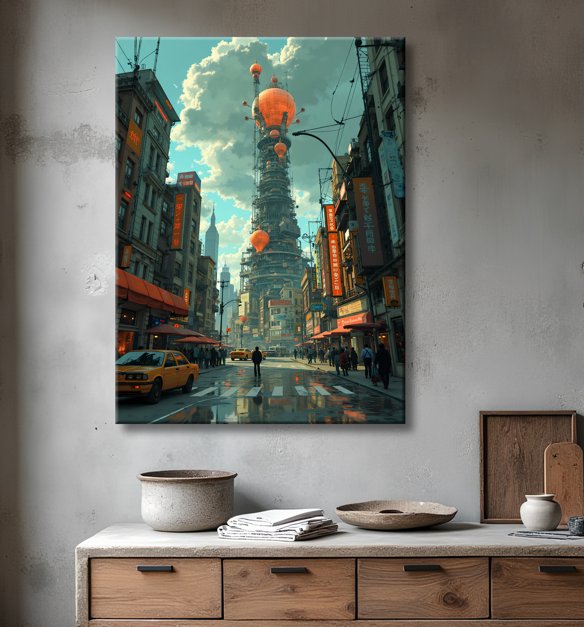 Tableau urbain futuriste : Métropole imaginaire impressionnante avec decor