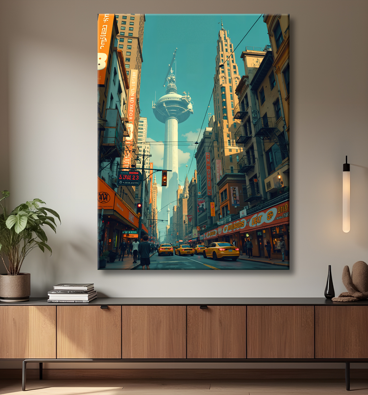 Tableau urbain futuriste : Métropole imaginaire impressionnante avec decor