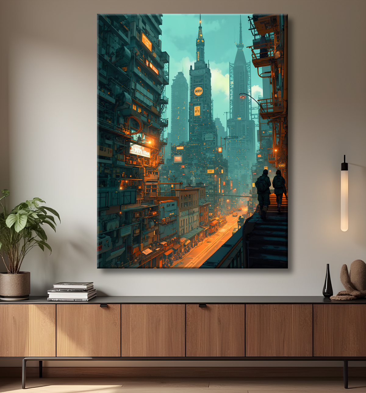 Tableau urbain futuriste : Métropole imaginaire impressionnante avec decor