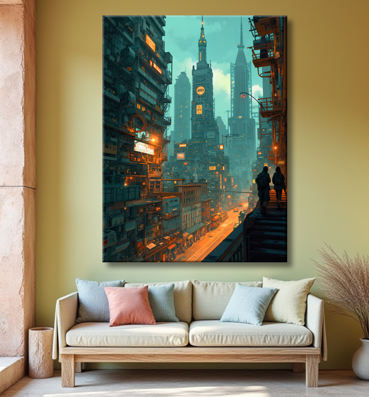 Tableau urbain futuriste : Métropole imaginaire impressionnante avec decor