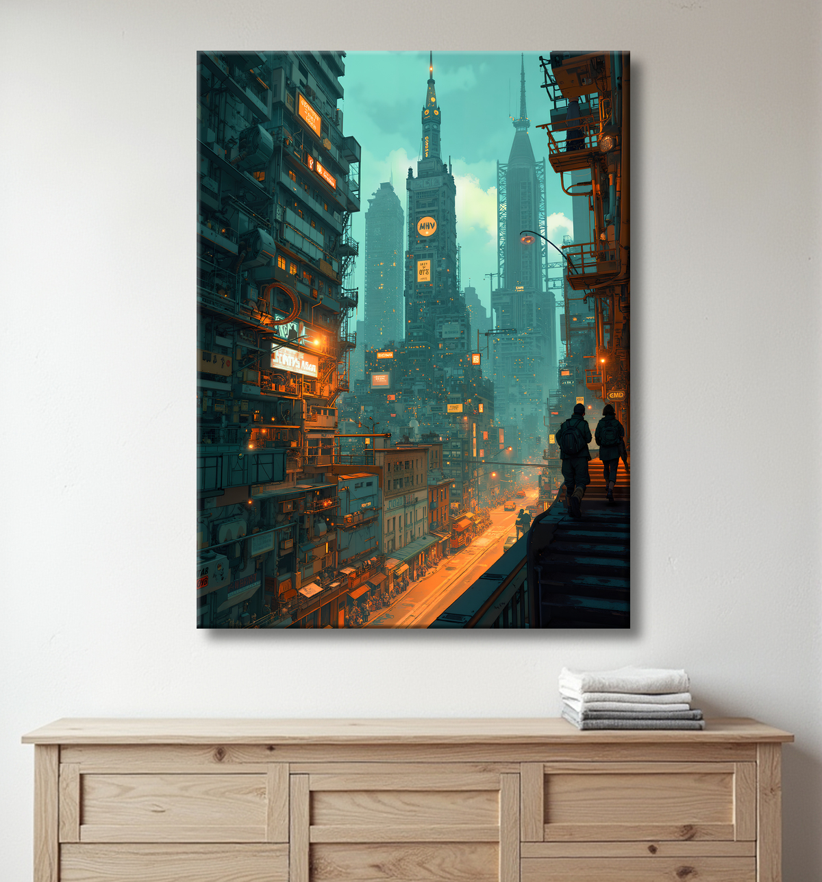 Tableau urbain futuriste : Métropole imaginaire impressionnante avec decor