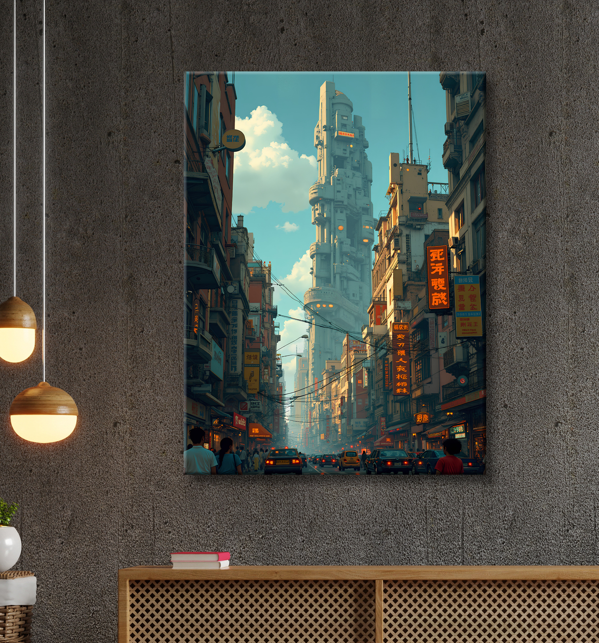 Tableau urbain futuriste : Métropole imaginaire impressionnante avec decor