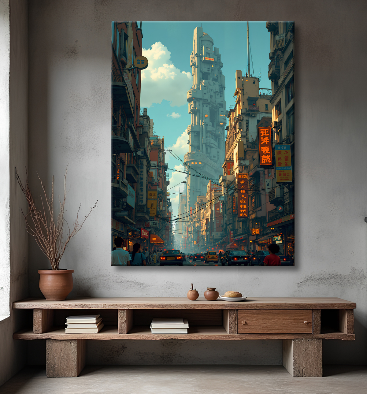 Tableau urbain futuriste : Métropole imaginaire impressionnante avec decor