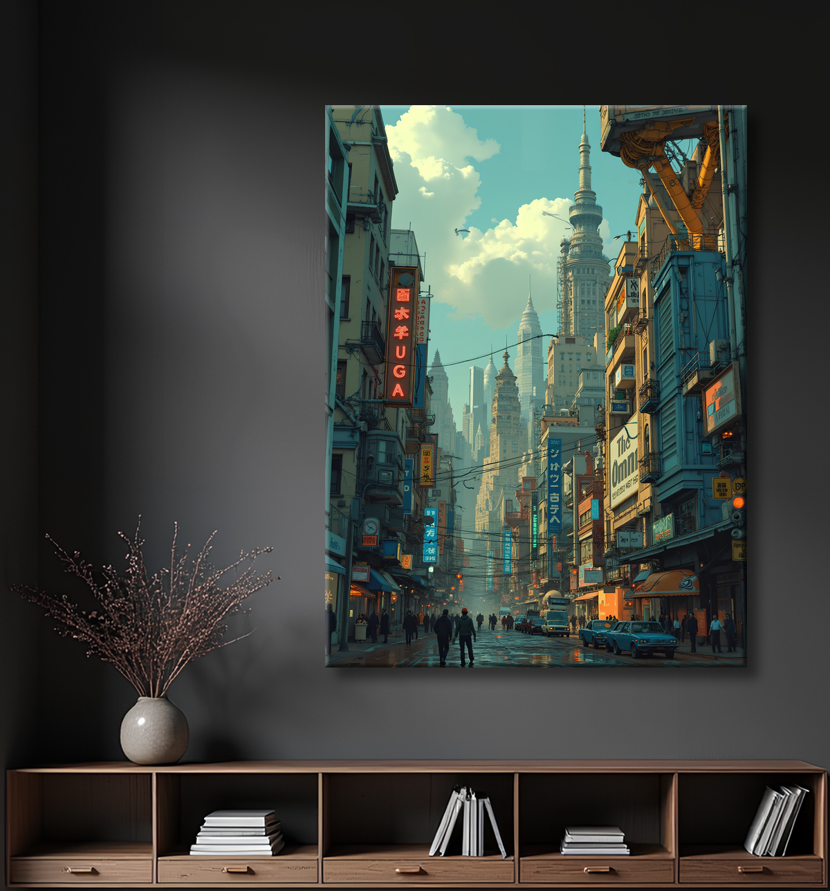 Tableau urbain futuriste : Métropole imaginaire impressionnante avec decor