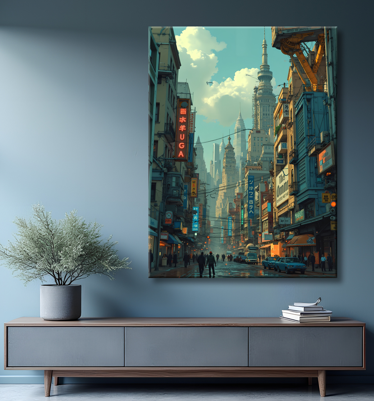 Tableau urbain futuriste : Métropole imaginaire impressionnante avec decor