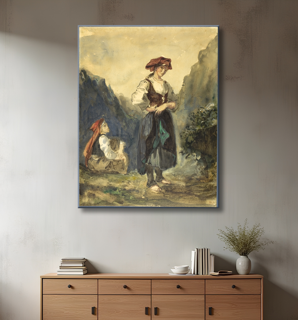Reproduction Paysannes de la Région des Eaux-Bonnes de Eugène Delacroix avec decor