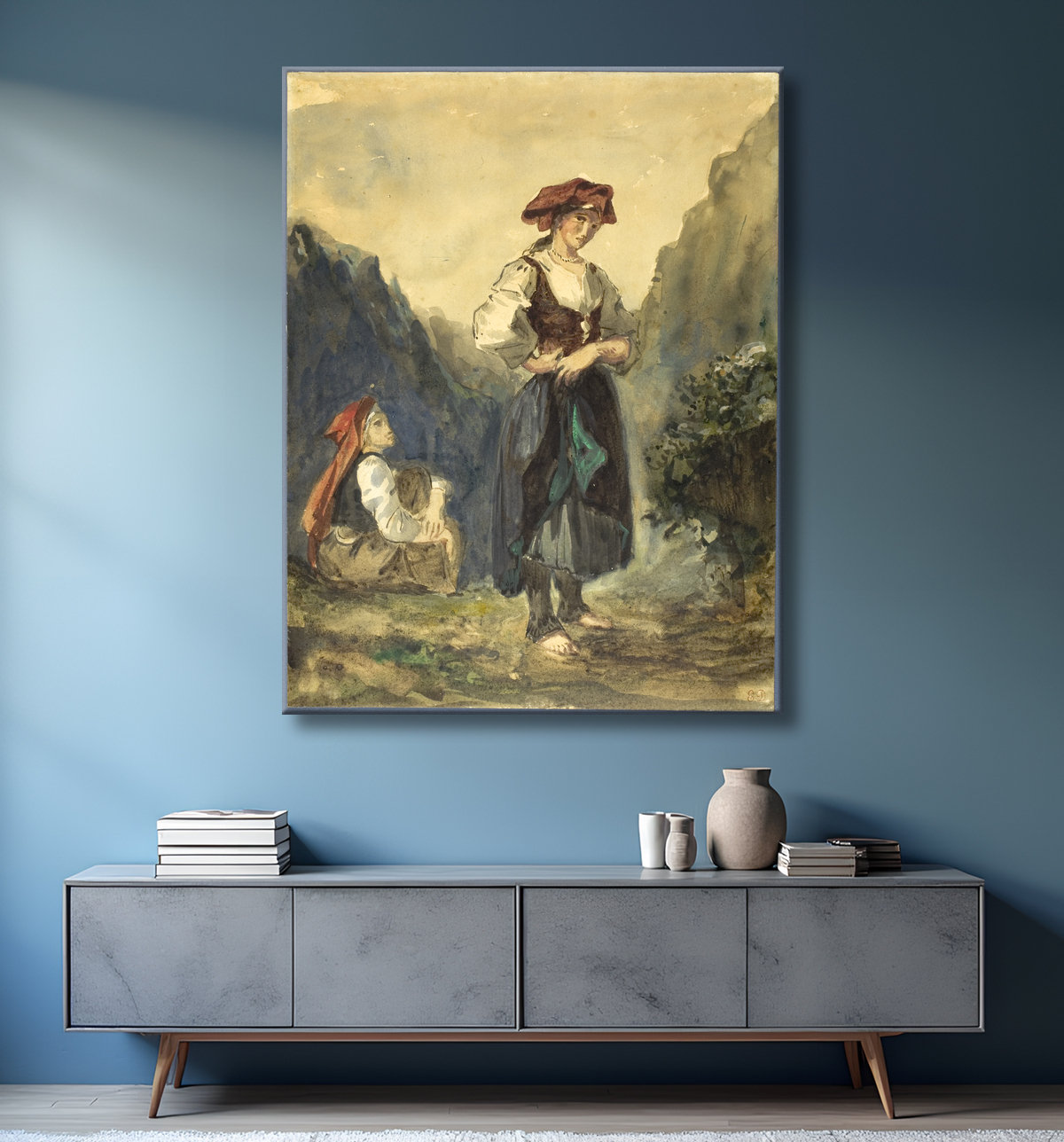 Reproduction Paysannes de la Région des Eaux-Bonnes de Eugène Delacroix avec decor