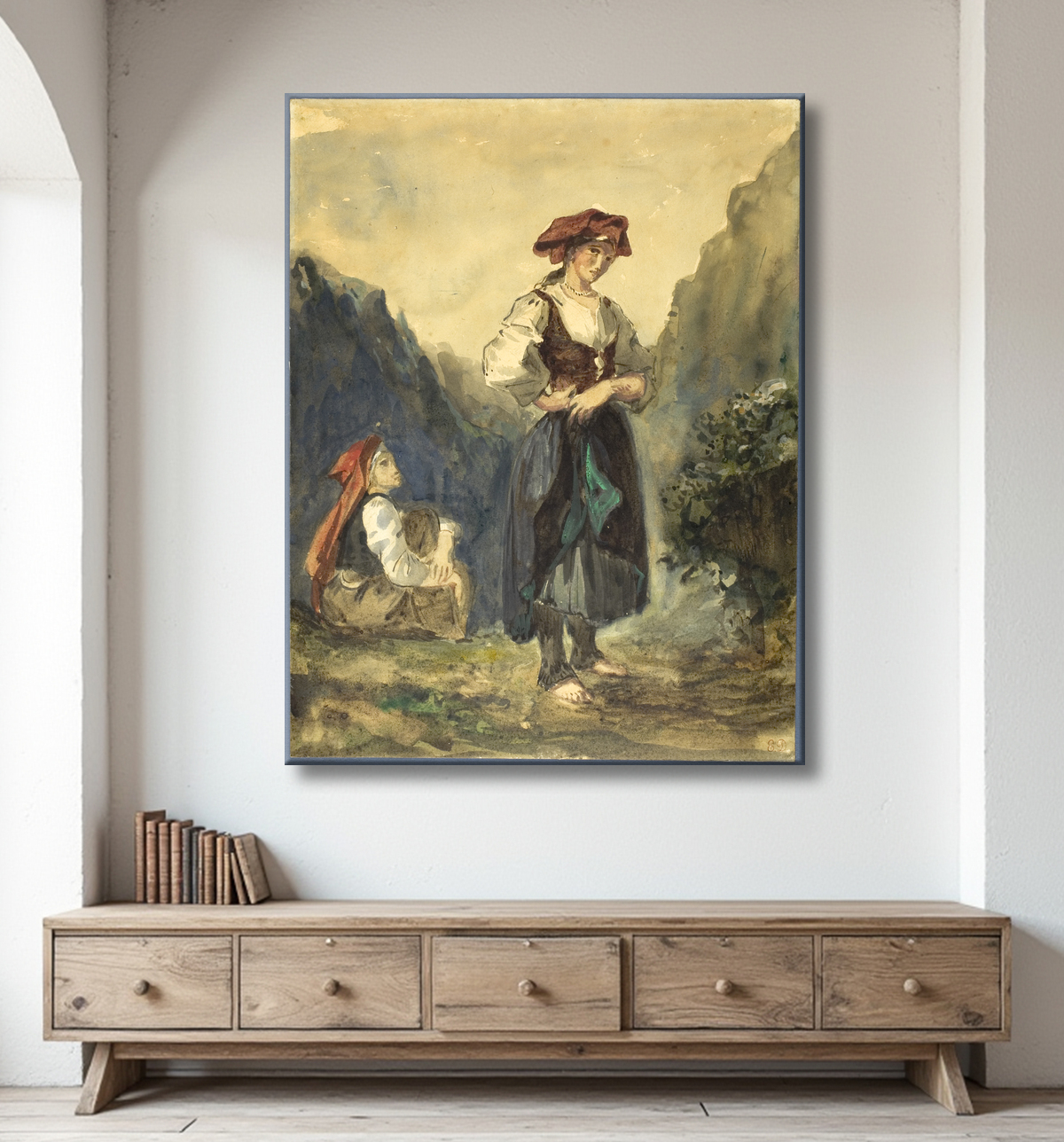 Reproduction Paysannes de la Région des Eaux-Bonnes de Eugène Delacroix avec decor