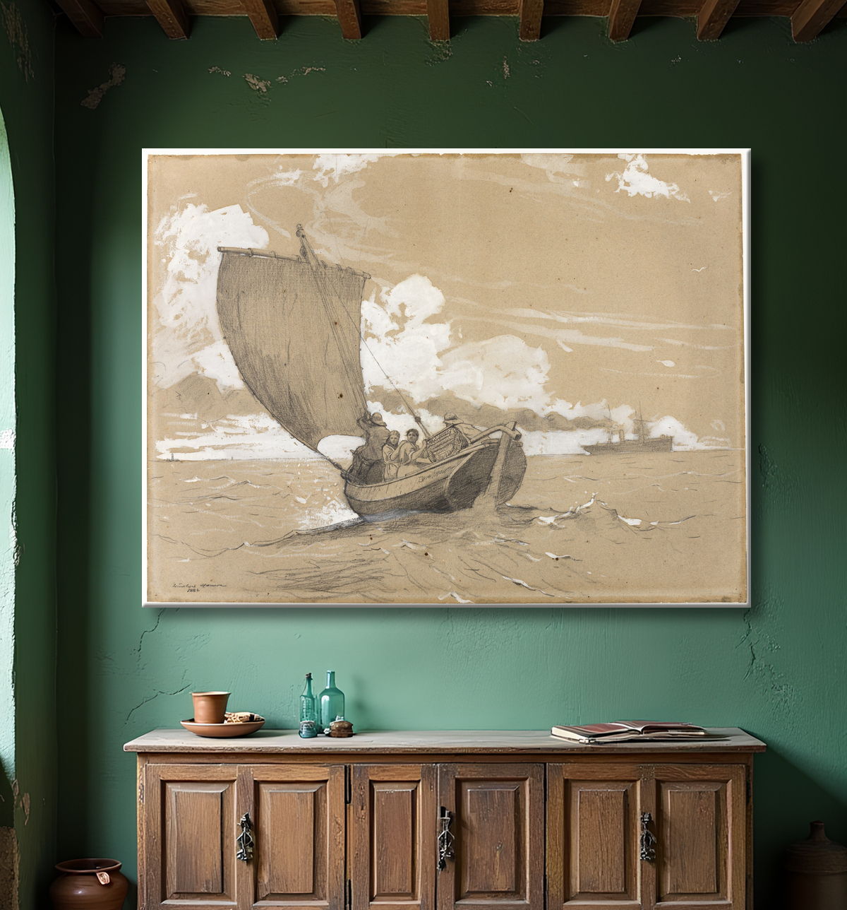 Reproduction Pêche au large de Scarborough de Winslow Homer avec decor