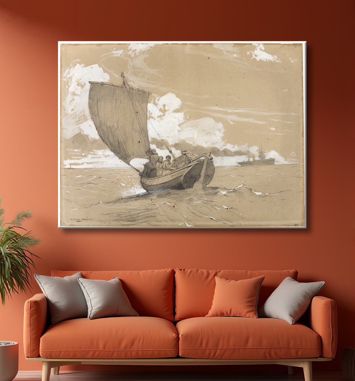 Reproduction Pêche au large de Scarborough de Winslow Homer avec decor