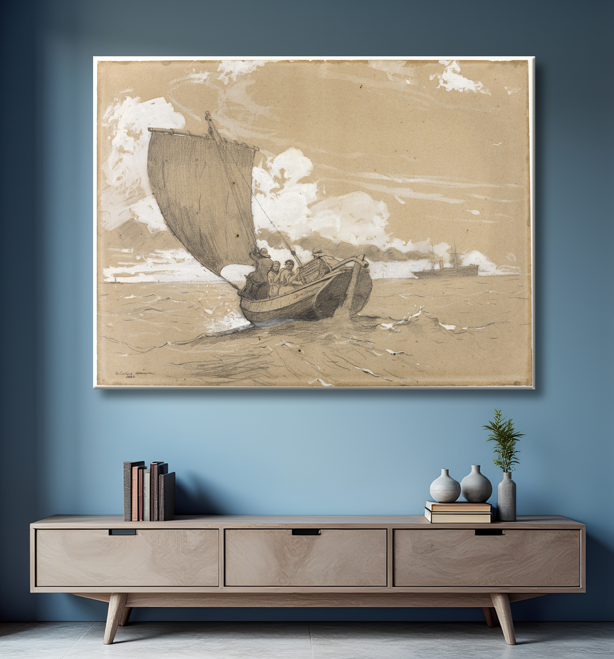 Reproduction Pêche au large de Scarborough de Winslow Homer avec decor