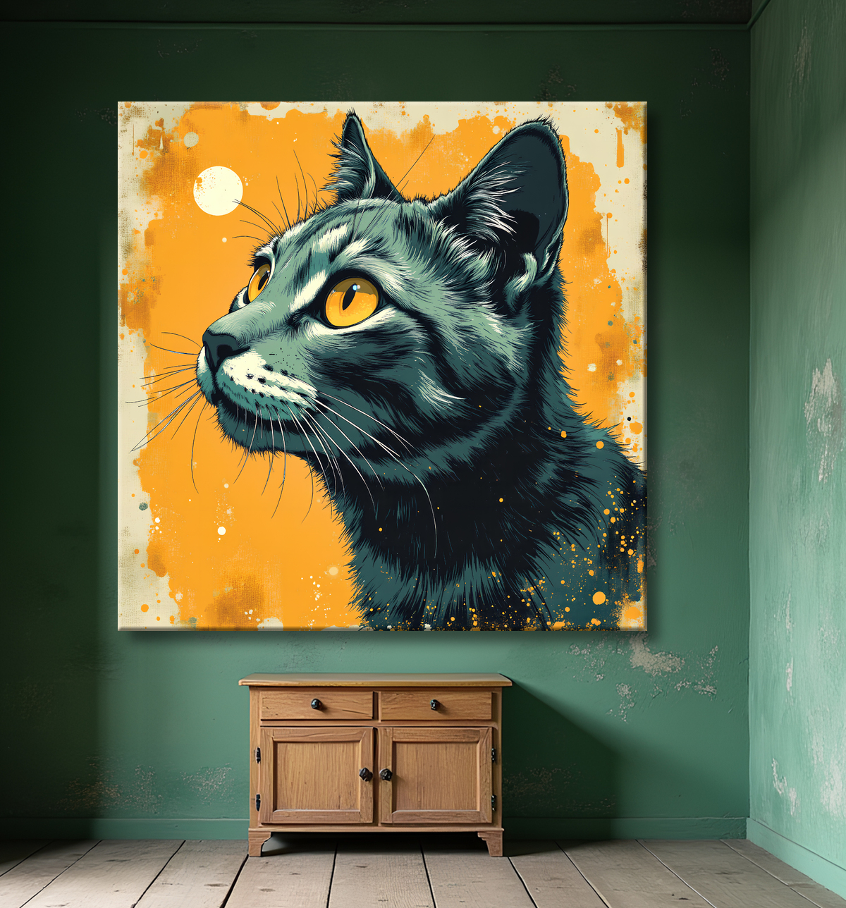 Tableau chat | Peinture expressive moderne chat avec decor