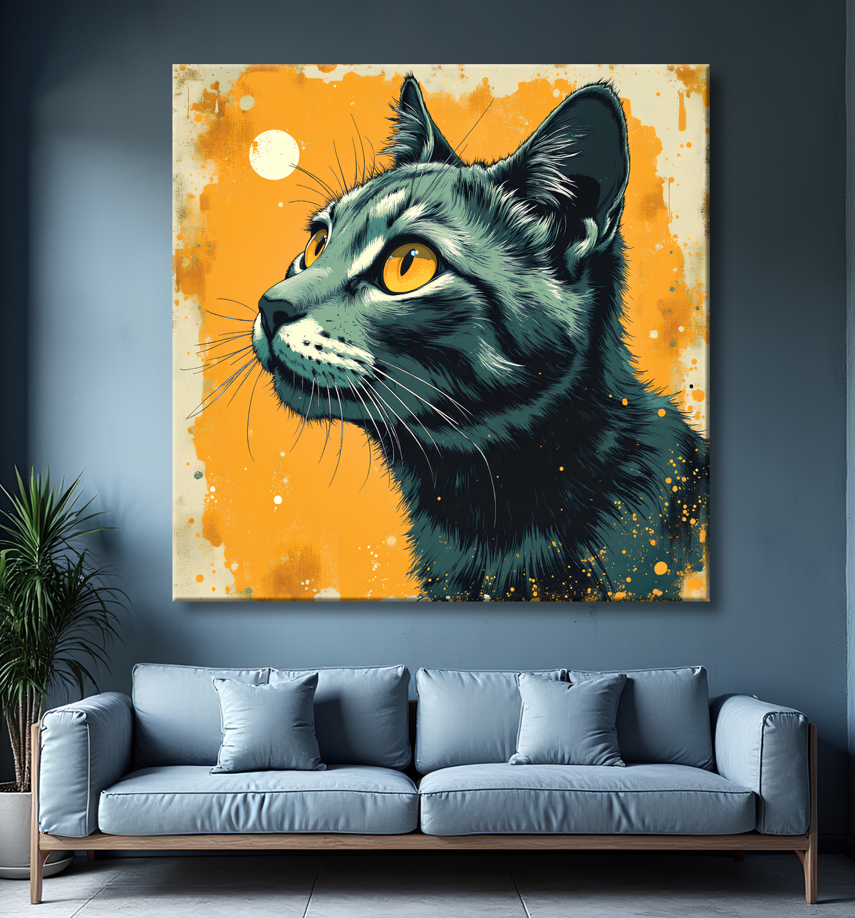 Tableau chat | Peinture expressive moderne chat avec decor
