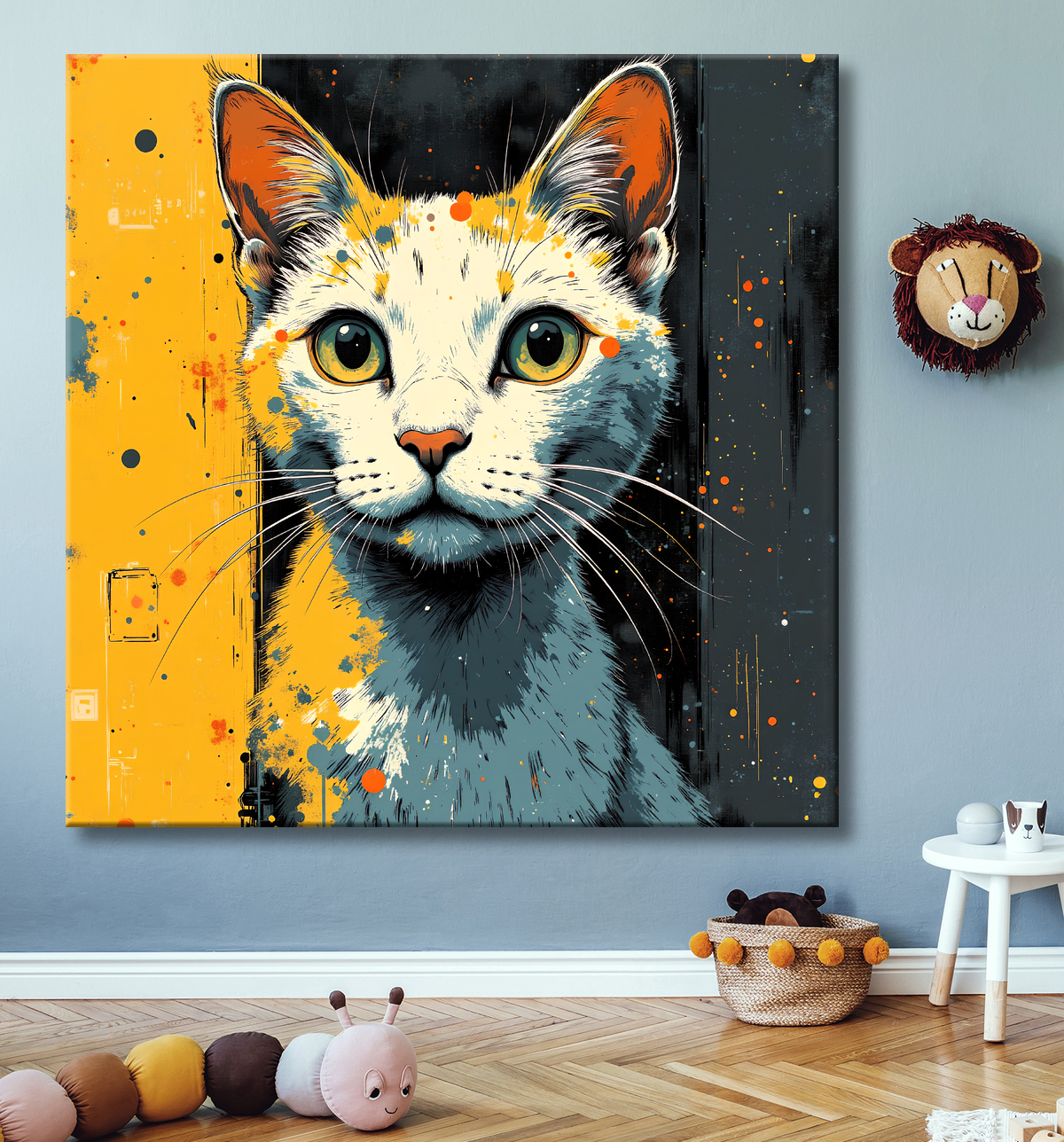 Tableau chat | Peinture expressive moderne chat avec decor