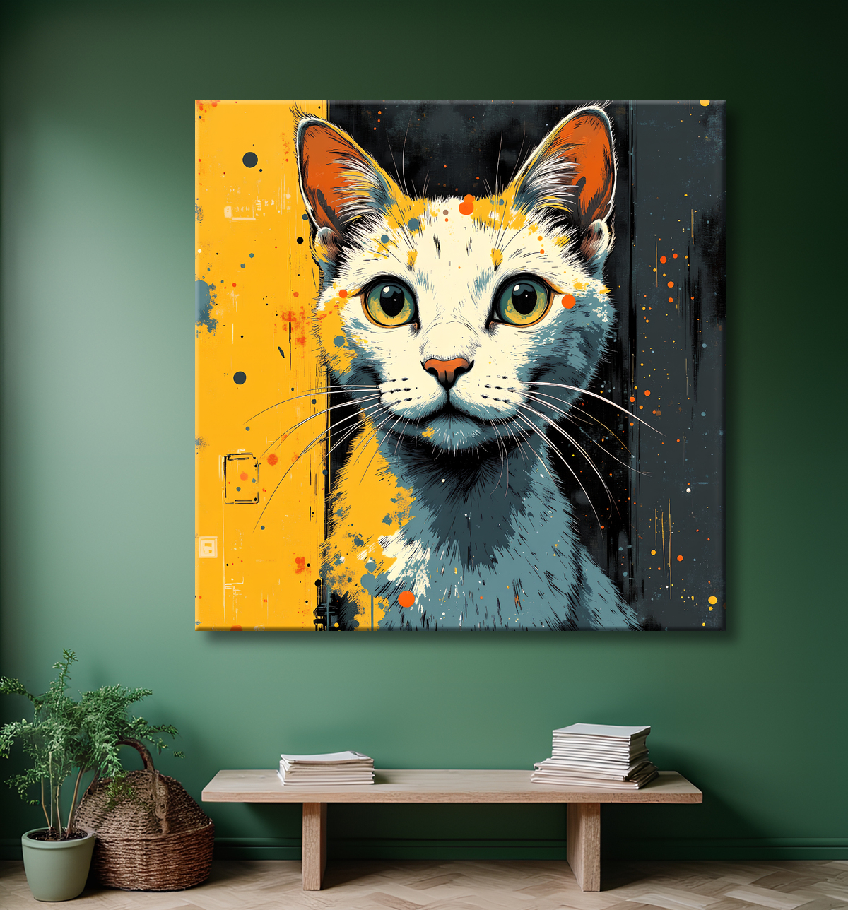 Tableau chat | Peinture expressive moderne chat avec decor