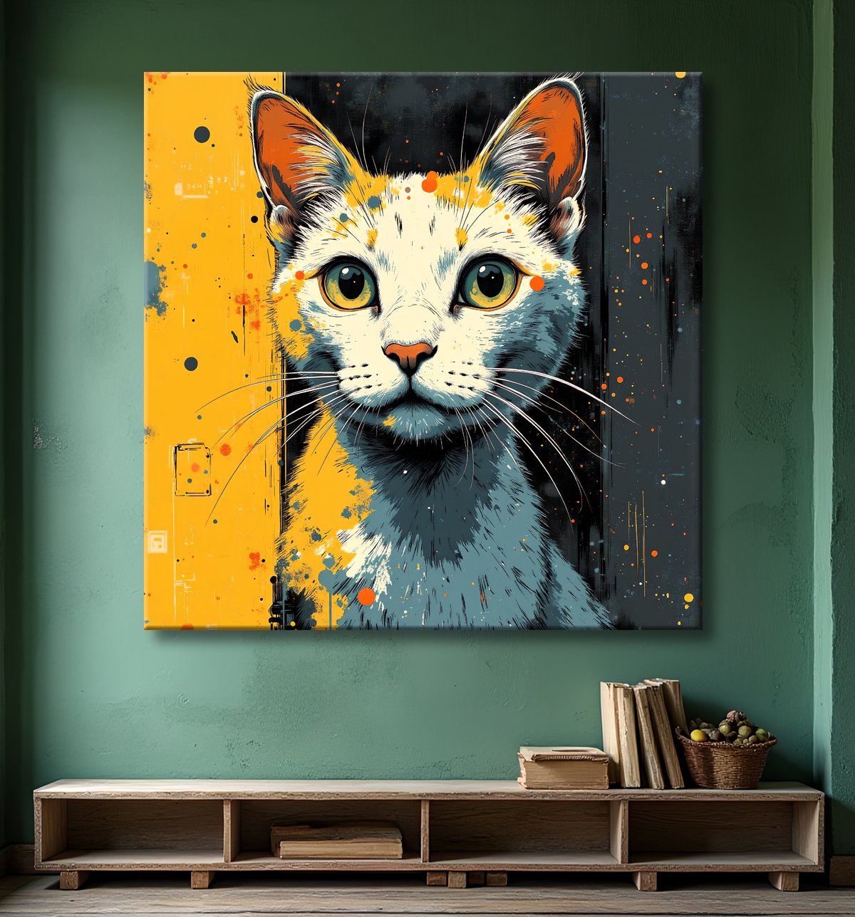 Tableau chat | Peinture expressive moderne chat avec decor