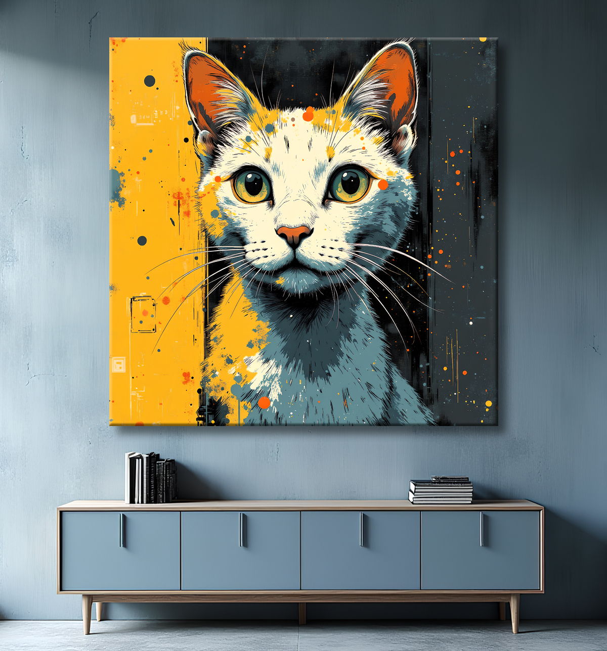 Tableau chat | Peinture expressive moderne chat avec decor