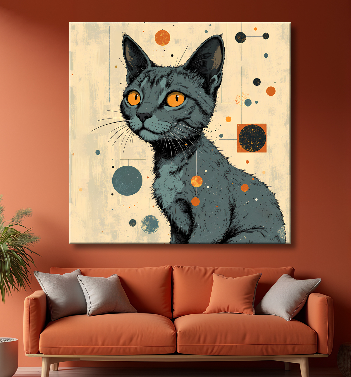 Tableau chat | Peinture expressive moderne chat avec decor