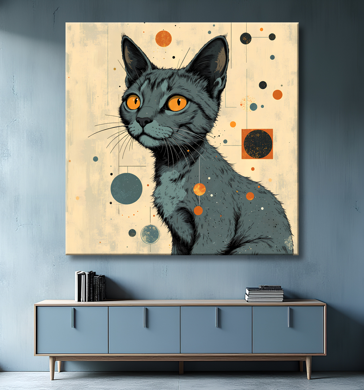 Tableau chat | Peinture expressive moderne chat avec decor