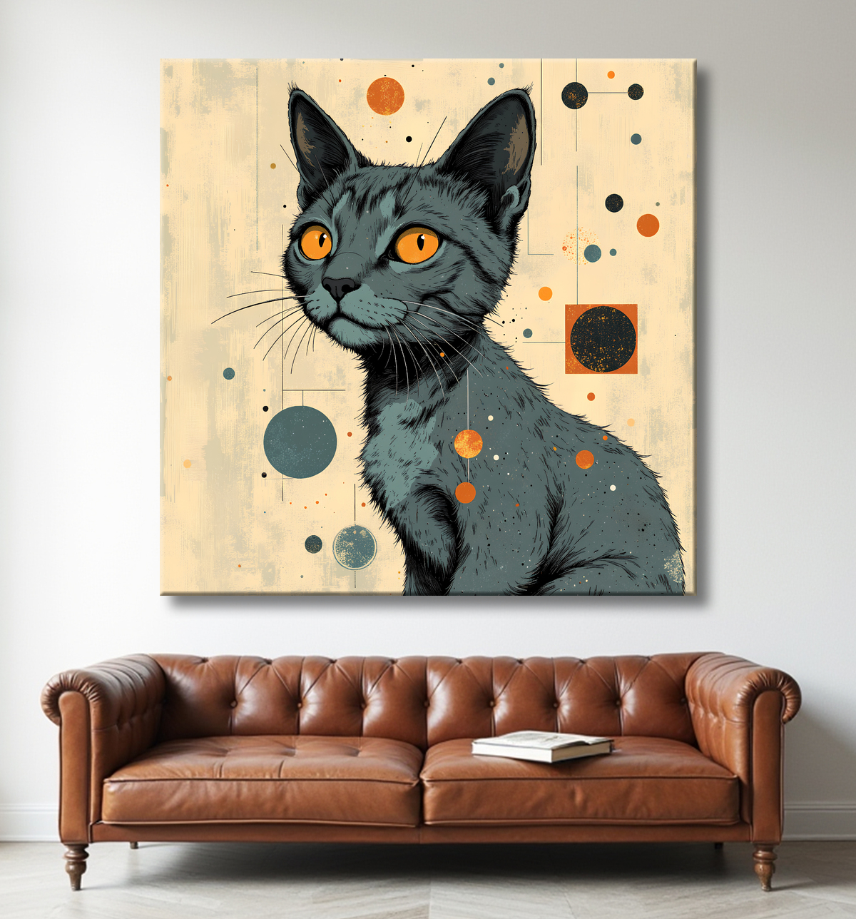 Tableau chat | Peinture expressive moderne chat avec decor