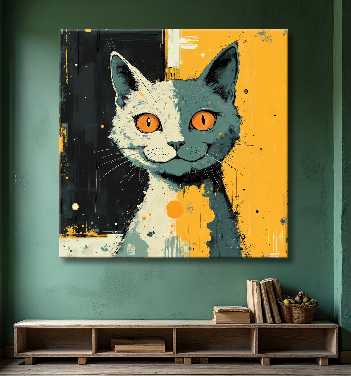 Tableau chat | Peinture expressive moderne chat avec decor