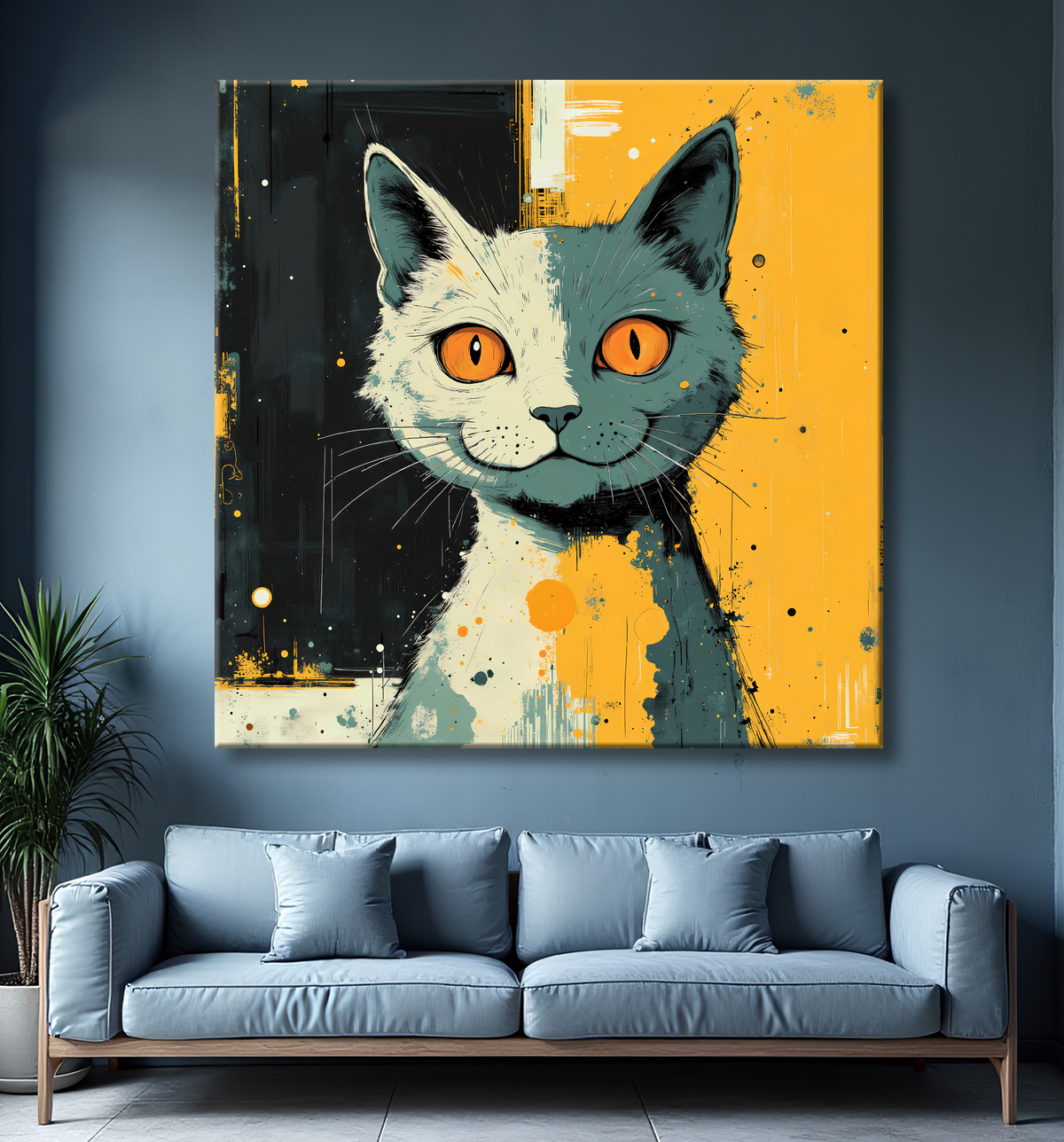 Tableau chat | Peinture expressive moderne chat avec decor