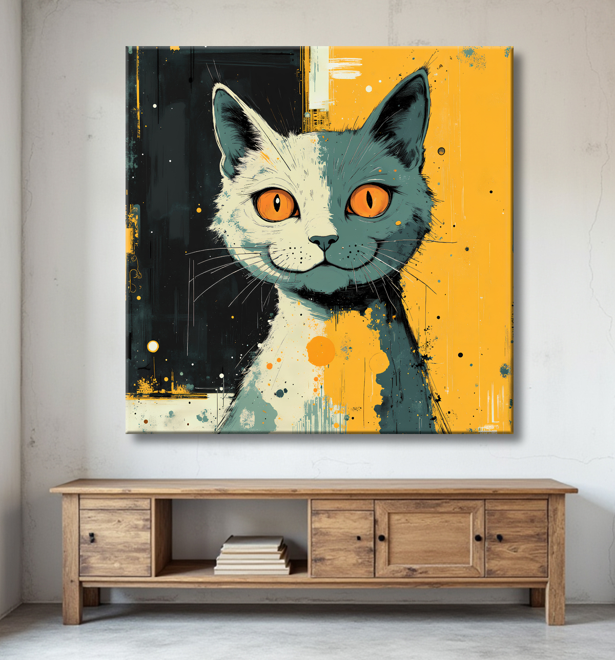 Tableau chat | Peinture expressive moderne chat avec decor