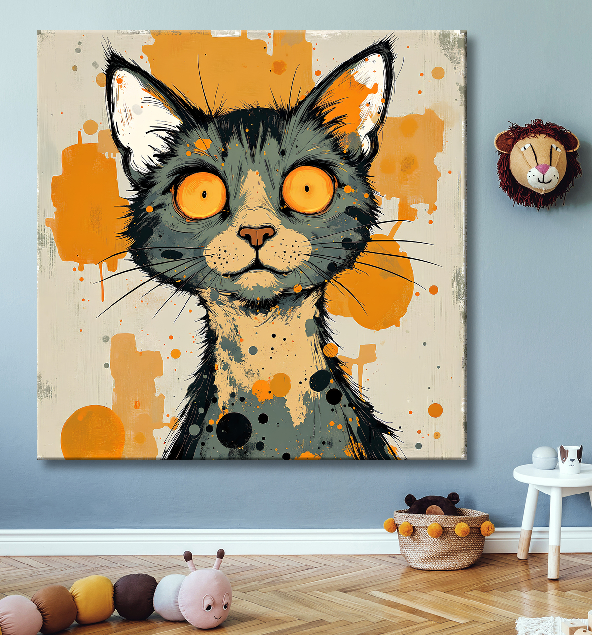 Tableau chat | Peinture expressive moderne chat avec decor