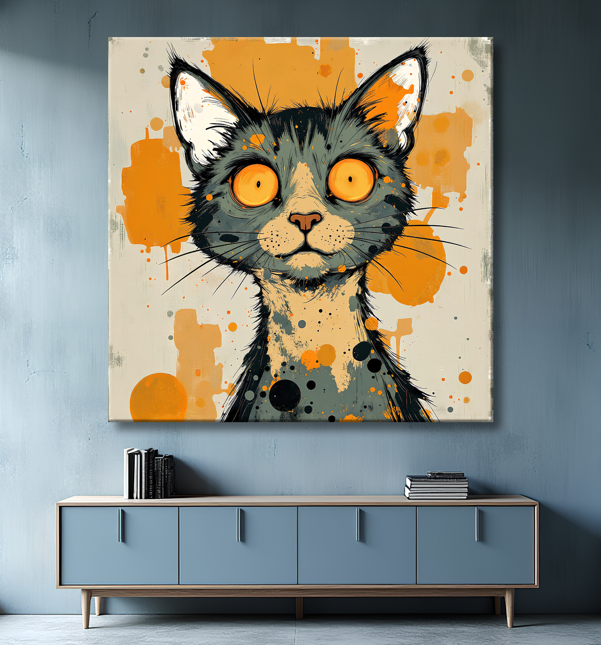 Tableau chat | Peinture expressive moderne chat avec decor