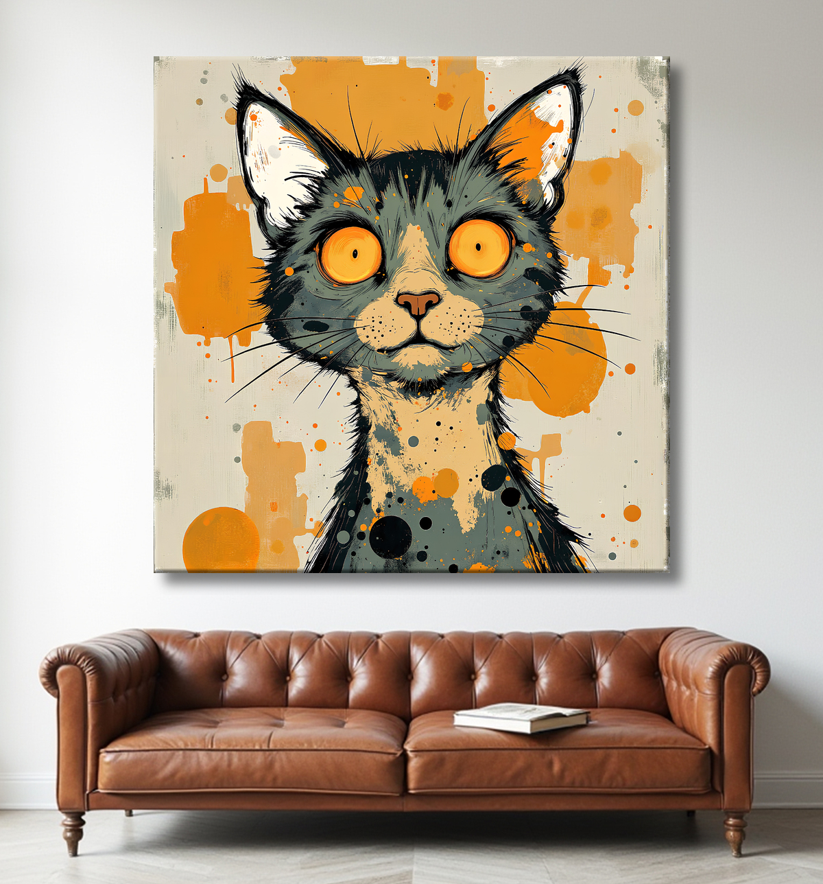 Tableau chat | Peinture expressive moderne chat avec decor