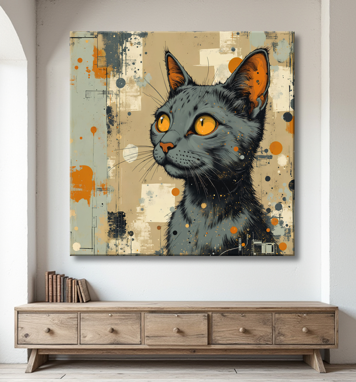 Tableau chat | Peinture expressive moderne chat avec decor