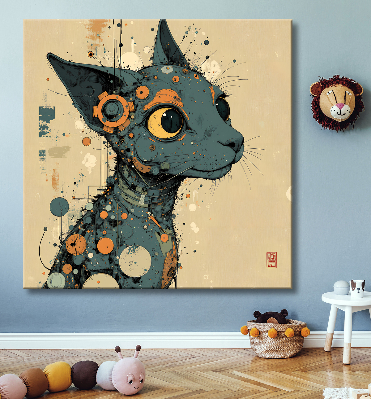 Tableau chat | Peinture expressive moderne chat avec decor