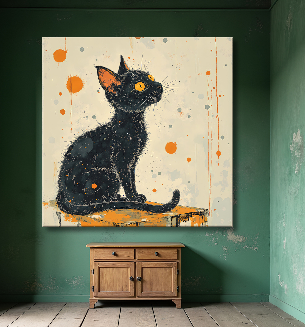 Tableau chat | Peinture expressive moderne chat avec decor
